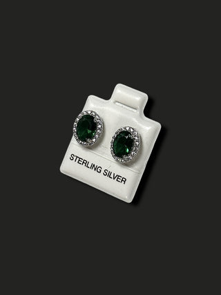Broquel Ovalado Zirconia Verde Plata .925