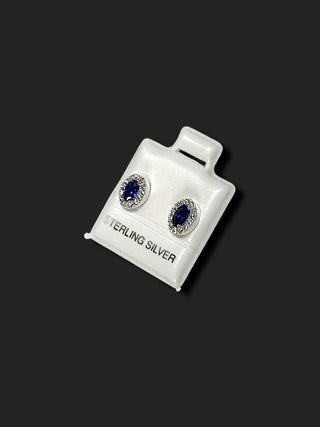 Broquel Ovalado Zirconia Azul Plata .925