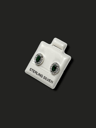 Broquel Ovalado Zirconia Verde Plata .925